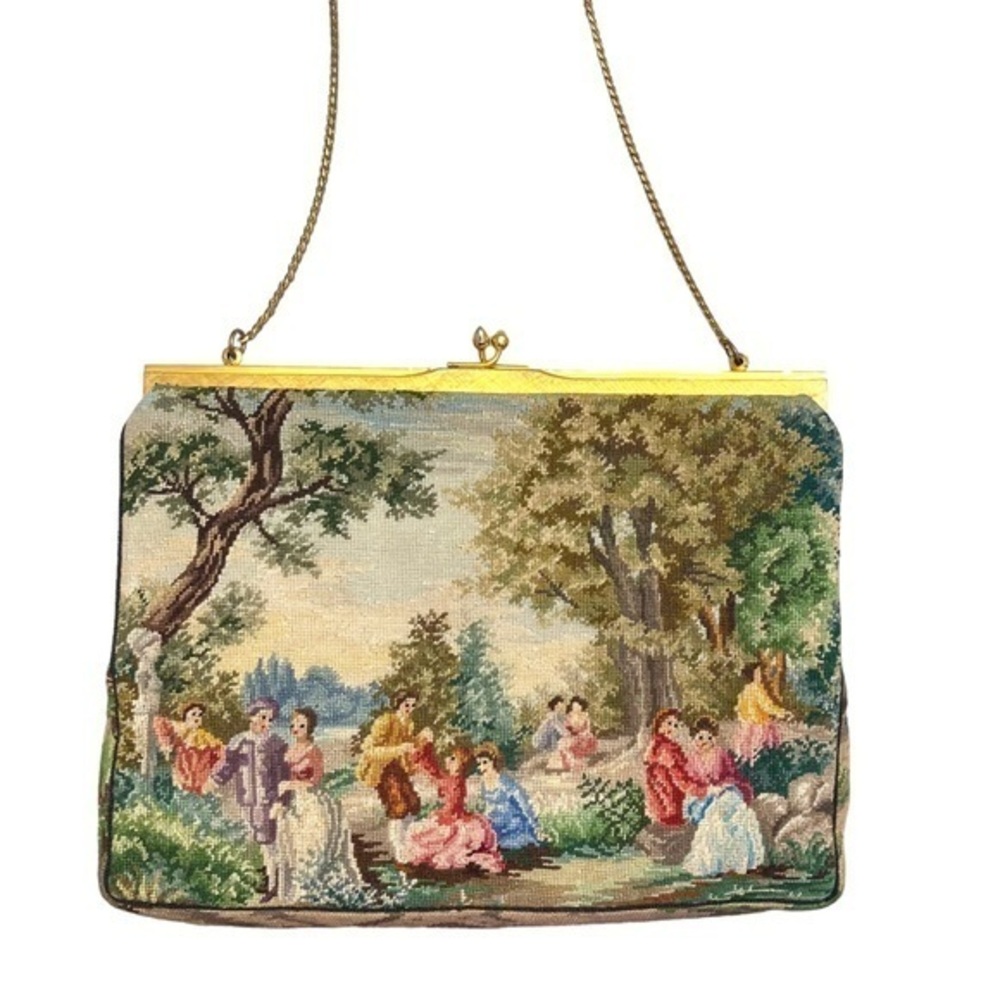Vintage needlepoint tapestry kisslock bag purse